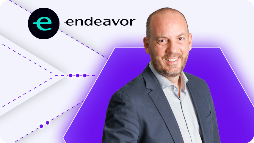 Photo of CEO Rodrigo Bernardinelli and logo of Endeavor Miami